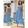 image:imageGRACE KARIN Womens 2026 Summer Floral Boho Dress Square Neck Strapped Swing A Line Sundress Beach Long Maxi OutfitsBlue