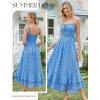 image:imageGRACE KARIN Womens 2026 Summer Floral Boho Dress Square Neck Strapped Swing A Line Sundress Beach Long Maxi OutfitsBlue Dots