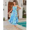 image:imageGRACE KARIN Womens 2026 Summer Floral Boho Dress Square Neck Strapped Swing A Line Sundress Beach Long Maxi OutfitsBlue Green