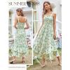 image:imageGRACE KARIN Womens 2026 Summer Floral Boho Dress Square Neck Strapped Swing A Line Sundress Beach Long Maxi OutfitsGreen White