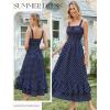 image:imageGRACE KARIN Womens 2026 Summer Floral Boho Dress Square Neck Strapped Swing A Line Sundress Beach Long Maxi OutfitsNavy Blue Dots