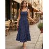image:imageGRACE KARIN Womens 2026 Summer Floral Boho Dress Square Neck Strapped Swing A Line Sundress Beach Long Maxi OutfitsNavy Blue Dots