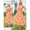 image:imageGRACE KARIN Womens 2026 Summer Floral Boho Dress Square Neck Strapped Swing A Line Sundress Beach Long Maxi OutfitsOrange