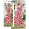 image:imageGRACE KARIN Womens 2026 Summer Floral Boho Dress Square Neck Strapped Swing A Line Sundress Beach Long Maxi OutfitsPink Orange