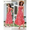 image:imageGRACE KARIN Womens 2026 Summer Floral Boho Dress Square Neck Strapped Swing A Line Sundress Beach Long Maxi OutfitsRed