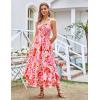image:imageGRACE KARIN Womens 2026 Summer Floral Boho Dress Square Neck Strapped Swing A Line Sundress Beach Long Maxi OutfitsRed Pink