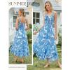 image:imageGRACE KARIN Womens 2026 Summer Floral Boho Dress Square Neck Strapped Swing A Line Sundress Beach Long Maxi OutfitsWhite Blue
