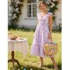 image:imageGRACE KARIN Womens Summer Floral Maxi Dress 2026 Ruffle Sleeve Smocked Sundress Flowy Wedding Guest Long Dresses with PocketLavender Floral