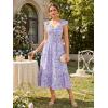 image:imageGRACE KARIN Womens Summer Floral Maxi Dress 2026 Ruffle Sleeve Smocked Sundress Flowy Wedding Guest Long Dresses with PocketPurple Floral
