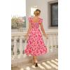 image:imageGRACE KARIN Womens Summer Floral Maxi Dress 2026 Ruffle Sleeve Smocked Sundress Flowy Wedding Guest Long Dresses with PocketRed Floral