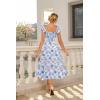 image:imageGRACE KARIN Womens Summer Floral Maxi Dress 2026 Ruffle Sleeve Smocked Sundress Flowy Wedding Guest Long Dresses with PocketWhite Blue