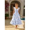 image:imageGRACE KARIN Womens Summer Floral Maxi Dress 2026 Ruffle Sleeve Smocked Sundress Flowy Wedding Guest Long Dresses with PocketWhite Blue