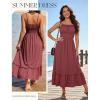 image:imageGRACE KARIN Womens Summer Maxi Dress 2026Smocked Ruched Bust Sundress with Adjustable Straps amp PocketsBeach Vacation DressBrick Red