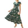 image:imageGRACE KARIN 2026 Women Summer DressMaxi Short Sleeve Floral DressesSemi Formal Flowy Wedding Guest Dress with PocketDark Green With White Flowers