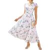 image:imageGRACE KARIN 2026 Women Summer DressMaxi Short Sleeve Floral DressesSemi Formal Flowy Wedding Guest Dress with PocketWhite With Pink Blue Flowers