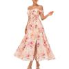 image:imageGRACE KARIN 2026 Womens Summer Floral Wedding Guest DressBeach Flowy A Line Maxi Off Shoulder Bridesmaid DressesFloral Pink