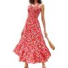 image:imageGRACE KARIN Womens 2026 Summer Floral Boho Dress Square Neck Strapped Swing A Line Sundress Beach Long Maxi OutfitsRed