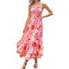 image:imageGRACE KARIN Womens 2026 Summer Floral Boho Dress Square Neck Strapped Swing A Line Sundress Beach Long Maxi OutfitsRed Pink