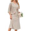 image:imageGRACE KARIN Womens Formal Wedding Guest Dress2 Piece Mother of The Bride DressesTea Party Sequin Dress with JacketApricot