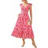 image:imageGRACE KARIN Womens Summer Floral Maxi Dress 2026 Ruffle Sleeve Smocked Sundress Flowy Wedding Guest Long Dresses with PocketRed Floral