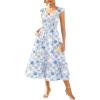 image:imageGRACE KARIN Womens Summer Floral Maxi Dress 2026 Ruffle Sleeve Smocked Sundress Flowy Wedding Guest Long Dresses with PocketWhite Blue