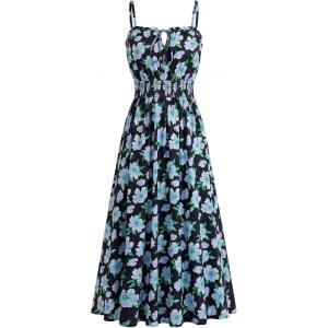 image:imageGRACE KARIN 2026 Womens Hawaiian Midi Sundress Summer Vacation Spaghetti Floral Clothes Boho Casual Dresses with PocketsBlue Black Floral