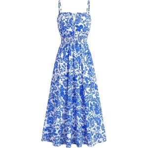 image:imageGRACE KARIN 2026 Womens Hawaiian Midi Sundress Summer Vacation Spaghetti Floral Clothes Boho Casual Dresses with PocketsBlue Floral