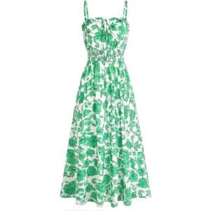image:imageGRACE KARIN 2026 Womens Hawaiian Midi Sundress Summer Vacation Spaghetti Floral Clothes Boho Casual Dresses with PocketsGreen Floral