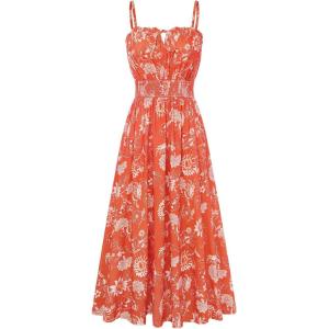 image:imageGRACE KARIN 2026 Womens Hawaiian Midi Sundress Summer Vacation Spaghetti Floral Clothes Boho Casual Dresses with PocketsOrange Floral