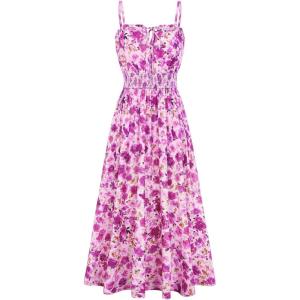 image:imageGRACE KARIN 2026 Womens Hawaiian Midi Sundress Summer Vacation Spaghetti Floral Clothes Boho Casual Dresses with PocketsPurple Floral