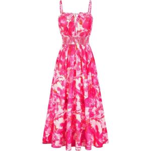 image:imageGRACE KARIN 2026 Womens Hawaiian Midi Sundress Summer Vacation Spaghetti Floral Clothes Boho Casual Dresses with PocketsRose Red Floral