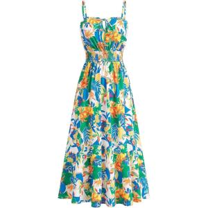 image:imageGRACE KARIN 2026 Womens Hawaiian Midi Sundress Summer Vacation Spaghetti Floral Clothes Boho Casual Dresses with PocketsYellow Green Blue Floral