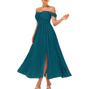 image:imageGRACE KARIN 2026 Womens Summer Floral Wedding Guest DressBeach Flowy A Line Maxi Off Shoulder Bridesmaid DressesPeacock Blue