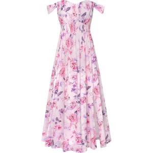 image:imageGRACE KARIN 2026 Womens Summer Floral Wedding Guest DressBeach Flowy A Line Maxi Off Shoulder Bridesmaid DressesPink White