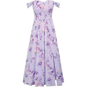 image:imageGRACE KARIN 2026 Womens Summer Floral Wedding Guest DressBeach Flowy A Line Maxi Off Shoulder Bridesmaid DressesPurple Floral