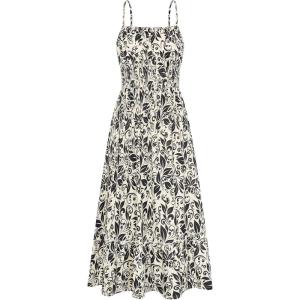 image:imageGRACE KARIN Summer Dresses for Women 2026 VacationSmocked Floral Maxi DressBoho Beach Sundress with Pocket Fashion ClothingBeige Black