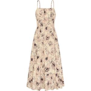 image:imageGRACE KARIN Summer Dresses for Women 2026 VacationSmocked Floral Maxi DressBoho Beach Sundress with Pocket Fashion ClothingBeige Flower