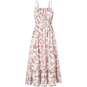 image:imageGRACE KARIN Summer Dresses for Women 2026 VacationSmocked Floral Maxi DressBoho Beach Sundress with Pocket Fashion ClothingBeige Vine