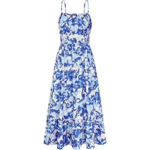 image:imageGRACE KARIN Summer Dresses for Women 2026 VacationSmocked Floral Maxi DressBoho Beach Sundress with Pocket Fashion ClothingBlue