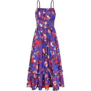 image:imageGRACE KARIN Summer Dresses for Women 2026 VacationSmocked Floral Maxi DressBoho Beach Sundress with Pocket Fashion ClothingBlue Red