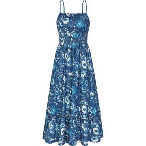 image:imageGRACE KARIN Summer Dresses for Women 2026 VacationSmocked Floral Maxi DressBoho Beach Sundress with Pocket Fashion ClothingDark Blue