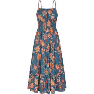 image:imageGRACE KARIN Summer Dresses for Women 2026 VacationSmocked Floral Maxi DressBoho Beach Sundress with Pocket Fashion ClothingDark Blue Green