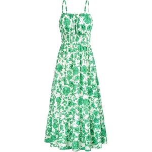 image:imageGRACE KARIN Summer Dresses for Women 2026 VacationSmocked Floral Maxi DressBoho Beach Sundress with Pocket Fashion ClothingGreen Floral