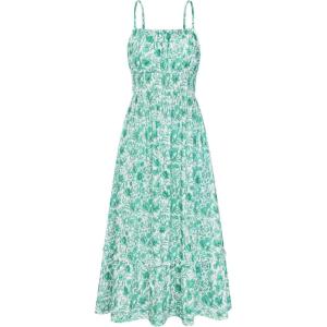 image:imageGRACE KARIN Summer Dresses for Women 2026 VacationSmocked Floral Maxi DressBoho Beach Sundress with Pocket Fashion ClothingGreen Vine