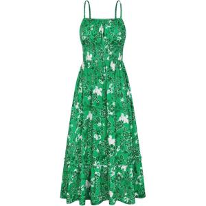 image:imageGRACE KARIN Summer Dresses for Women 2026 VacationSmocked Floral Maxi DressBoho Beach Sundress with Pocket Fashion ClothingGreen White