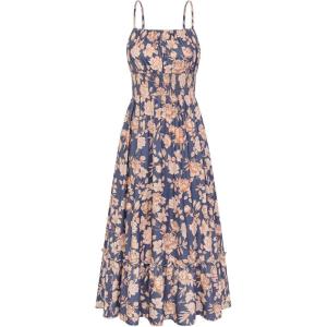 image:imageGRACE KARIN Summer Dresses for Women 2026 VacationSmocked Floral Maxi DressBoho Beach Sundress with Pocket Fashion ClothingNavy Blue Floral