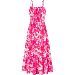 image:imageGRACE KARIN Summer Dresses for Women 2026 VacationSmocked Floral Maxi DressBoho Beach Sundress with Pocket Fashion ClothingRose Red Floral