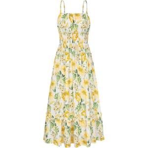 image:imageGRACE KARIN Summer Dresses for Women 2026 VacationSmocked Floral Maxi DressBoho Beach Sundress with Pocket Fashion ClothingYellow White