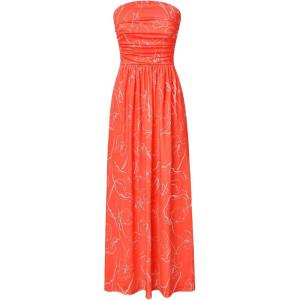 image:imageGRACE KARIN Women Strapless Dress Casual Loose Ruched Long Maxi Dress with PocketsOrange White