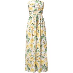 image:imageGRACE KARIN Women Strapless Dress Casual Loose Ruched Long Maxi Dress with PocketsWhite Green Leaves